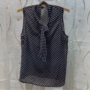 Tristan Black and White Polka Dot Tie-Neck Blouse